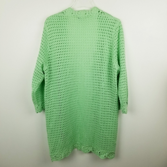 Liz Claiborne Lime Green Crochet Knit Open Front Sweater - Picture 2 of 7
